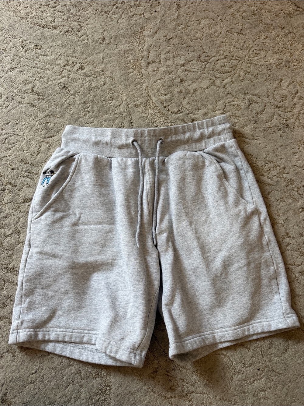 Mens Light Gray Fleece Drawstring Shorts